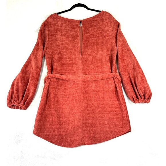 Selfie Leslie Diva Velvet Yarn Knit Sweater Dress Puff Sleeve Rust Womens Size L - Picture 6 of 15